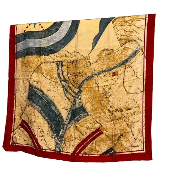 TSIAKIRIS Greece 100% silk abstract art hand rolled sewn vintage scarf - Picture 8 of 9